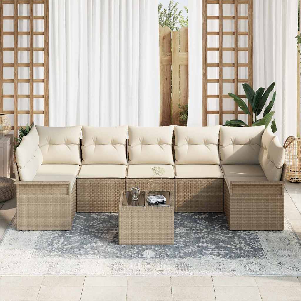 Set di divani da giardino 8 pezzi  con cuscini, polyrattan beige. 3345281