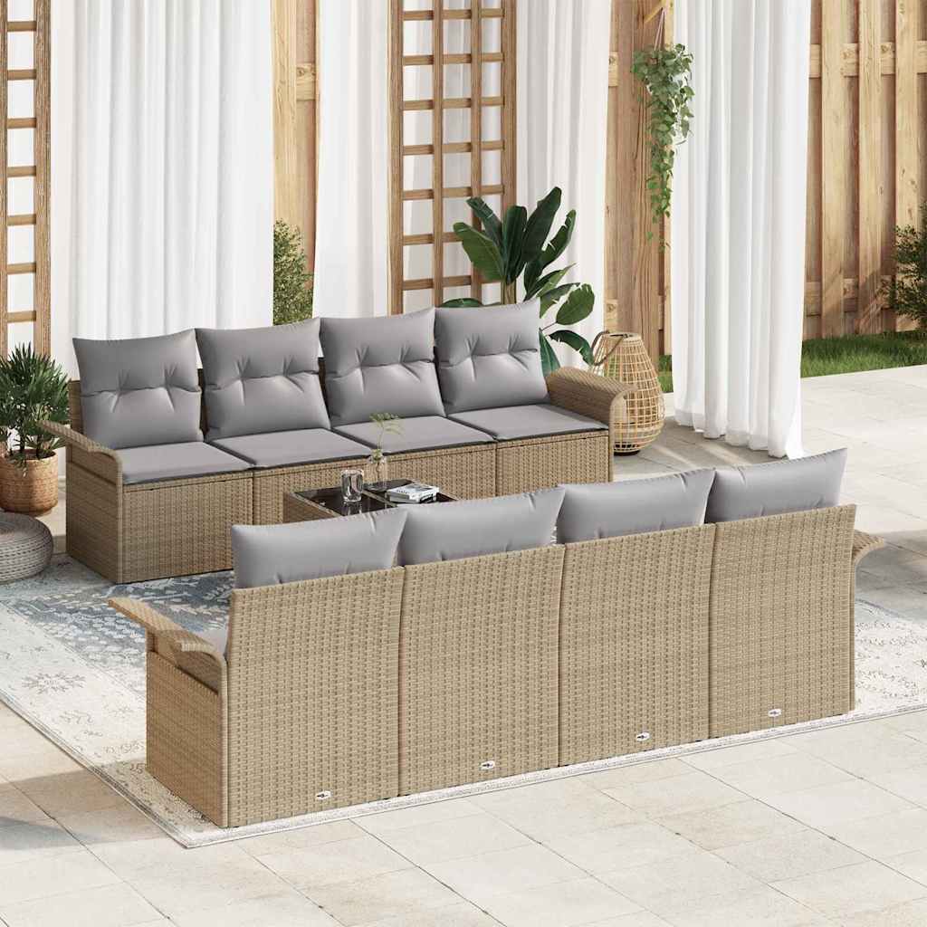 Set Divano da Giardino 9 pcs Beige Poly Rattan 3345290