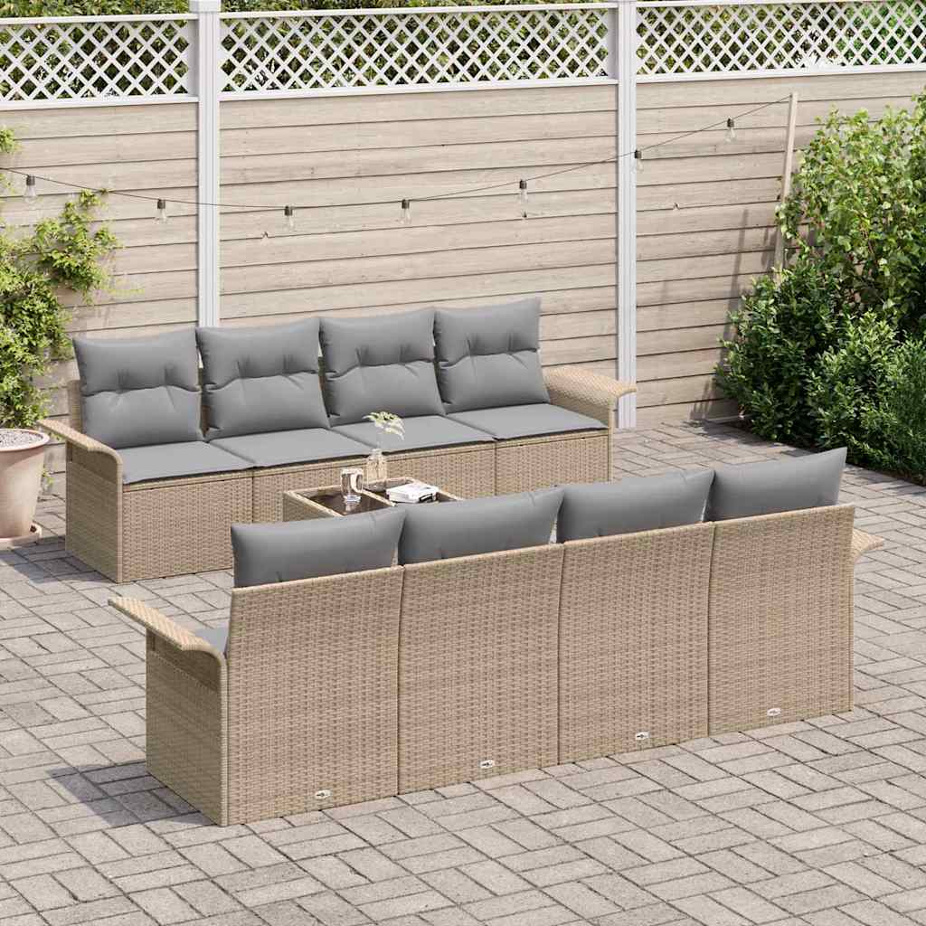 Set Divano da Giardino 9 pcs Beige Poly Rattan 3345290