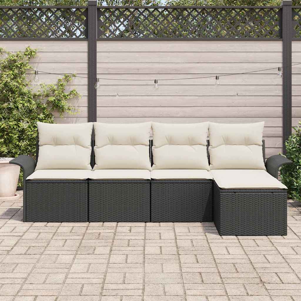 Set di divani da giardino 5 pezzi  con cuscini neri in rattan sintetico 3345317