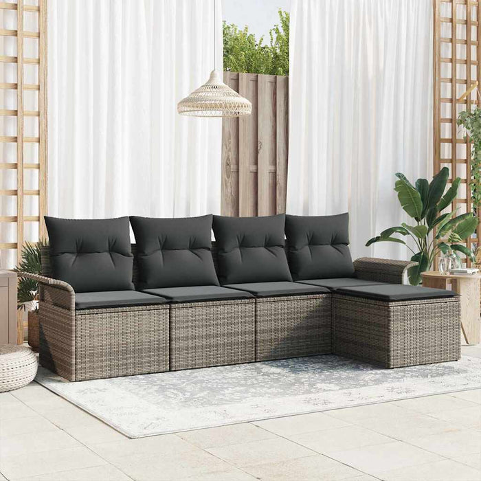 Set Divano da Giardino con cuscino 5 pz-Sofa da Giardino-Divanetto da esterno Grigio Poly Rattan 647587