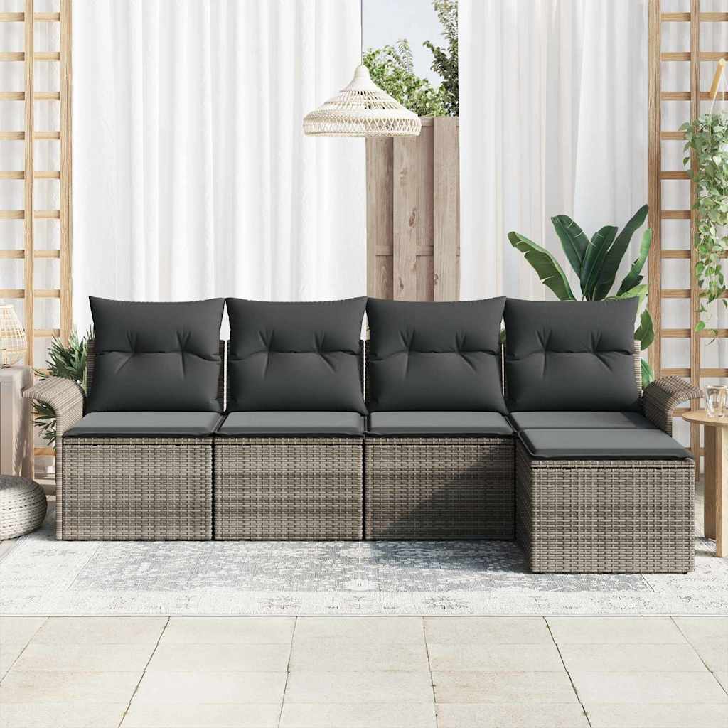 Set di divani da giardino 5 pezzi  con cuscini grigi in polyrattan 3345319