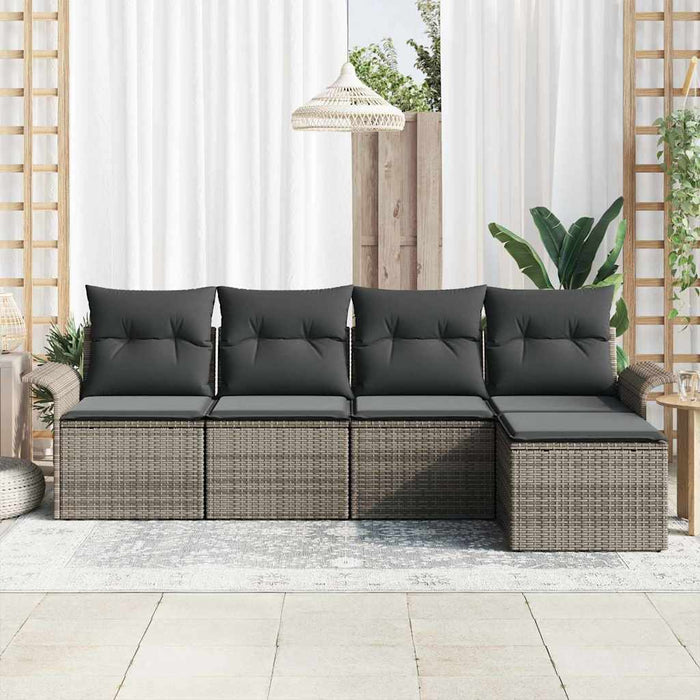 Set Divano da Giardino con cuscino 5 pz-Sofa da Giardino-Divanetto da esterno Grigio Poly Rattan 647587
