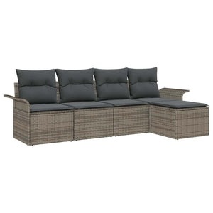 Set Divano da Giardino con cuscino 5 pz-Sofa da Giardino-Divanetto da esterno Grigio Poly Rattan 647587