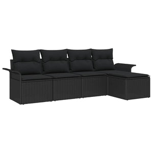 Set Divano da Giardino con cuscino 5 pz-Sofa da Giardino-Divanetto da esterno Nero Poly Rattan 406394