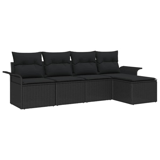 Set Divano da Giardino con cuscino 5 pz-Sofa da Giardino-Divanetto da esterno Nero Poly Rattan 406394
