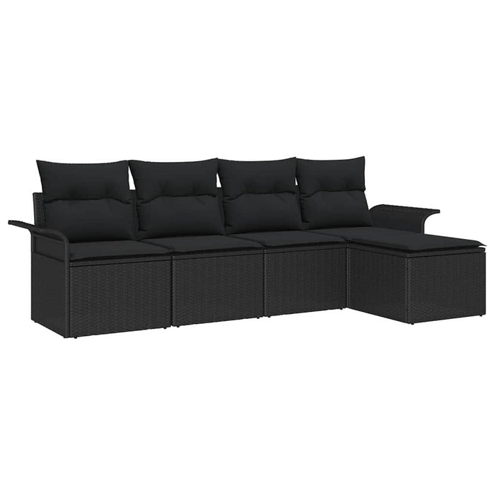 Set Divano da Giardino con cuscino 5 pz-Sofa da Giardino-Divanetto da esterno Nero Poly Rattan 406394