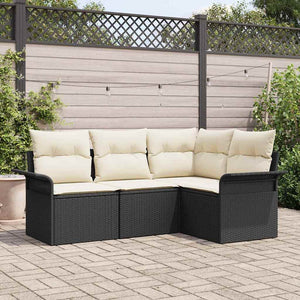 Set Divano da Giardino con cuscino 4 pz-Sofa da Giardino-Divanetto da esterno Nero polyrattan 863033