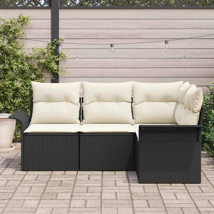 Set Divano da Giardino con cuscino 4 pz-Sofa da Giardino-Divanetto da esterno Nero polyrattan 863033