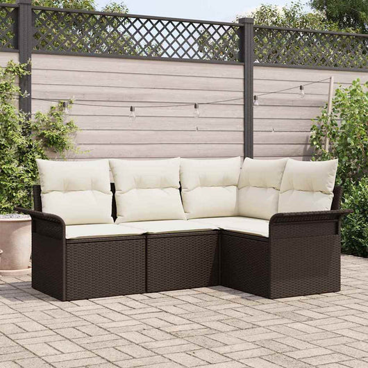Set Divano da Giardino con cuscino 4 pz-Sofa da Giardino-Divanetto da esterno Marrone polyrattan 520530