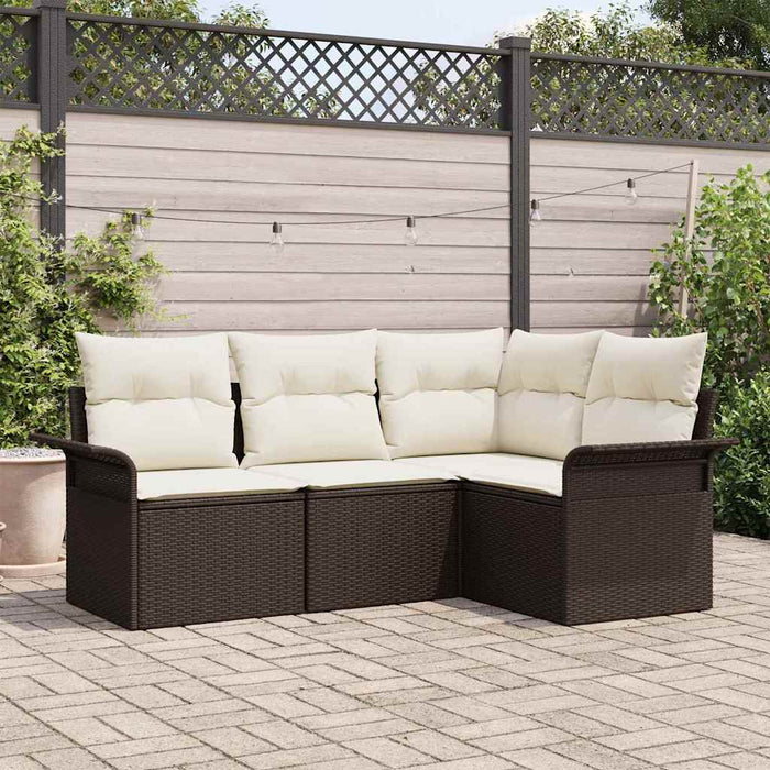 Set Divano da Giardino con cuscino 4 pz-Sofa da Giardino-Divanetto da esterno Marrone polyrattan 520530