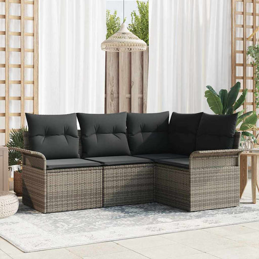Set Divano da Giardino con cuscino 4 pz-Sofa da Giardino-Divanetto da esterno Grigio polyrattan 588095