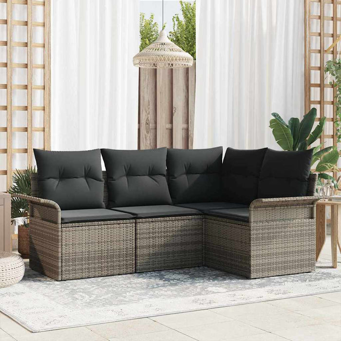 Set Divano da Giardino con cuscino 4 pz-Sofa da Giardino-Divanetto da esterno Grigio polyrattan 588095