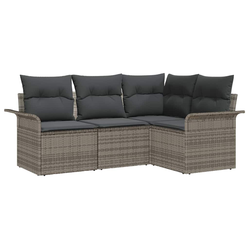 Set Divano da Giardino con cuscino 4 pz-Sofa da Giardino-Divanetto da esterno Grigio polyrattan 588095