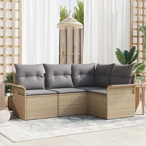 Set Divano da Giardino con cuscino 4 pz-Sofa da Giardino-Divanetto da esterno Beige polyrattan 105984