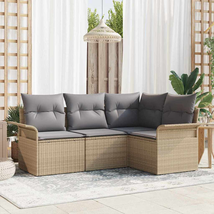 Set Divano da Giardino con cuscino 4 pz-Sofa da Giardino-Divanetto da esterno Beige polyrattan 105984