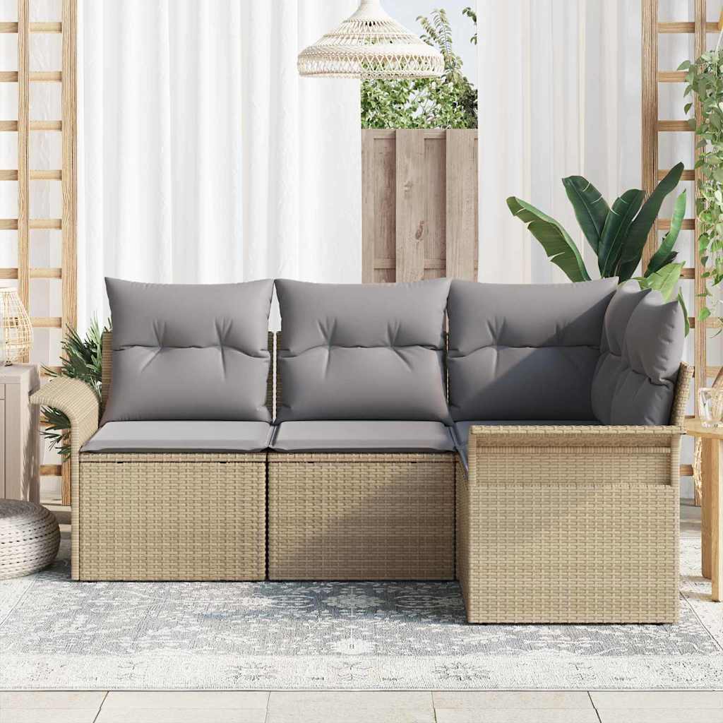 Set Divano da Giardino con cuscino 4 pz-Sofa da Giardino-Divanetto da esterno Beige polyrattan 105984