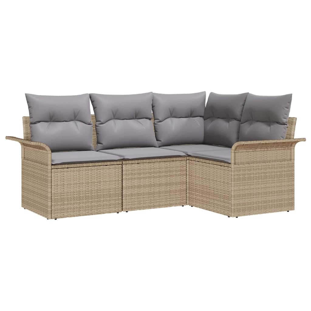 Set Divano da Giardino con cuscino 4 pz-Sofa da Giardino-Divanetto da esterno Beige polyrattan 105984
