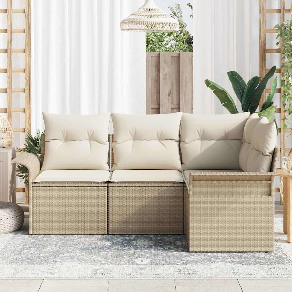 Set Divano da Giardino con cuscino 4 pz-Sofa da Giardino-Divanetto da esterno Beige polyrattan 450472