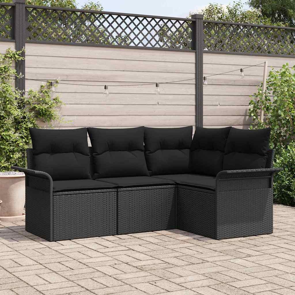 Set Divano da Giardino con cuscino 4 pz-Sofa da Giardino-Divanetto da esterno Nero polyrattan 575176
