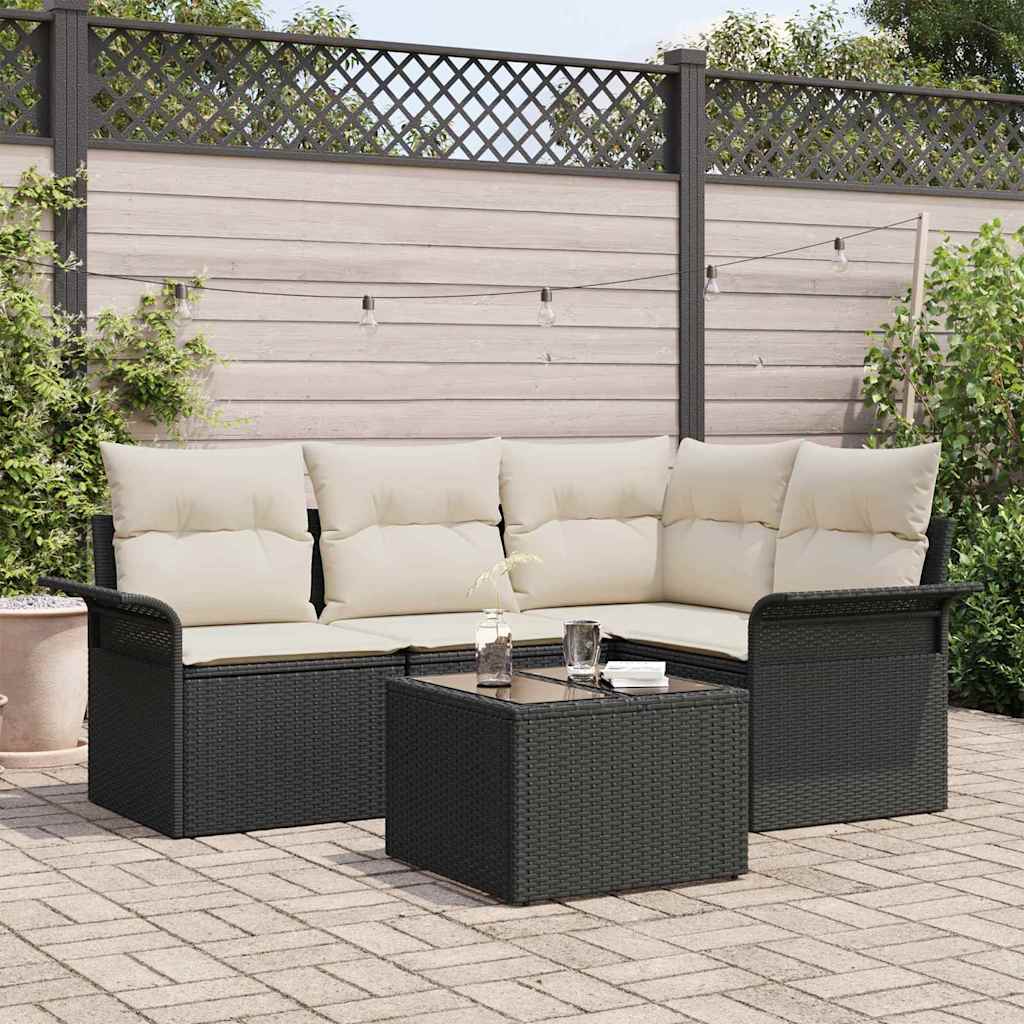 Set Divano da Giardino con cuscino 5 pz-Sofa da Giardino-Divanetto da esterno Nero polyrattan 663581