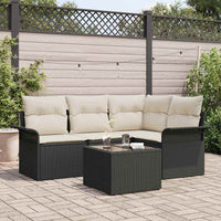 Set Divano da Giardino con cuscino 5 pz-Sofa da Giardino-Divanetto da esterno Nero polyrattan 663581