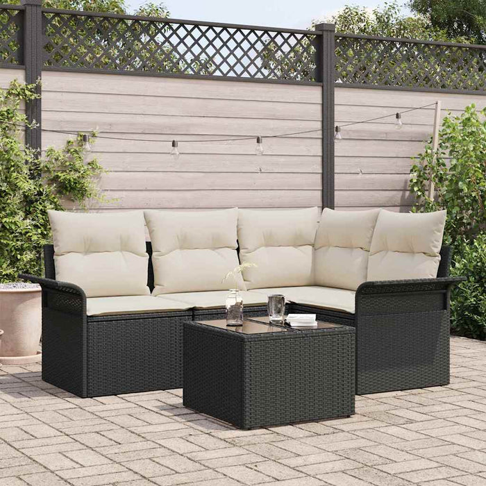 Set Divano da Giardino con cuscino 5 pz-Sofa da Giardino-Divanetto da esterno Nero polyrattan 663581