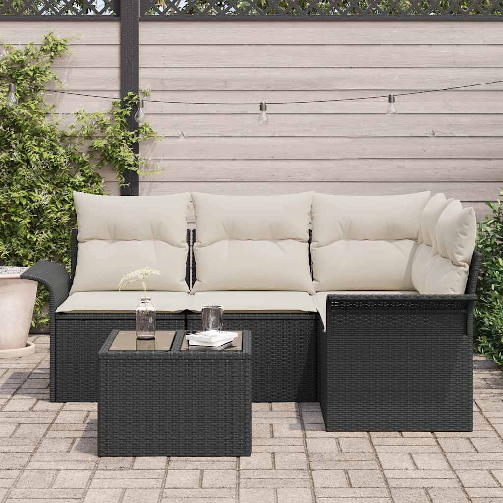 Set Divano da Giardino con cuscino 5 pz-Sofa da Giardino-Divanetto da esterno Nero polyrattan 663581