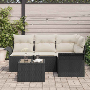 Set Divano da Giardino con cuscino 5 pz-Sofa da Giardino-Divanetto da esterno Nero polyrattan 663581