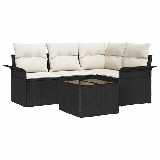Set Divano da Giardino con cuscino 5 pz-Sofa da Giardino-Divanetto da esterno Nero polyrattan 663581