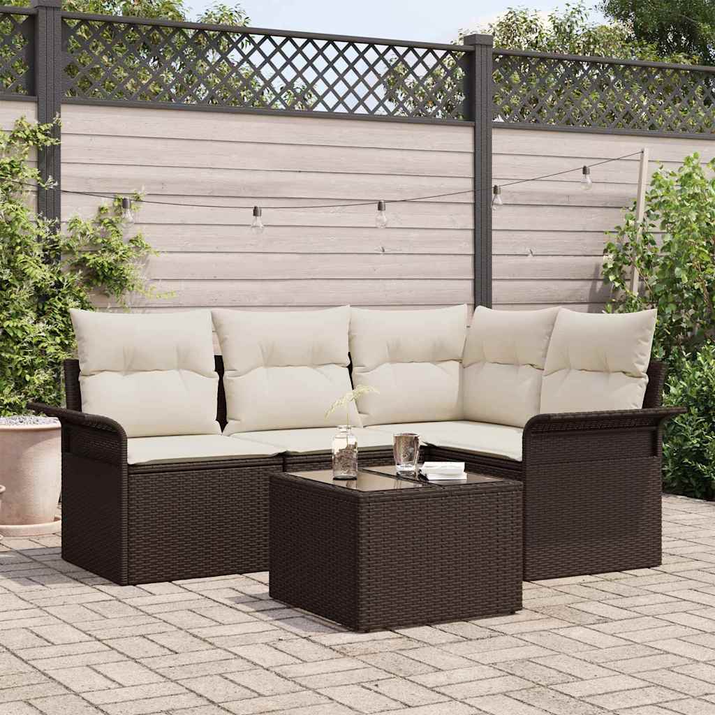 Set Divano da Giardino con cuscino 5 pz-Sofa da Giardino-Divanetto da esterno Marrone polyrattan 405536