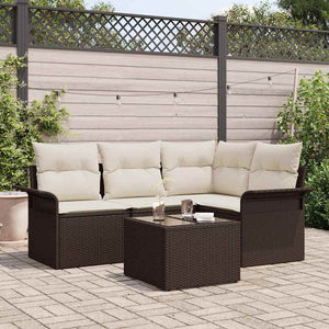 Set Divano da Giardino con cuscino 5 pz-Sofa da Giardino-Divanetto da esterno Marrone polyrattan 405536