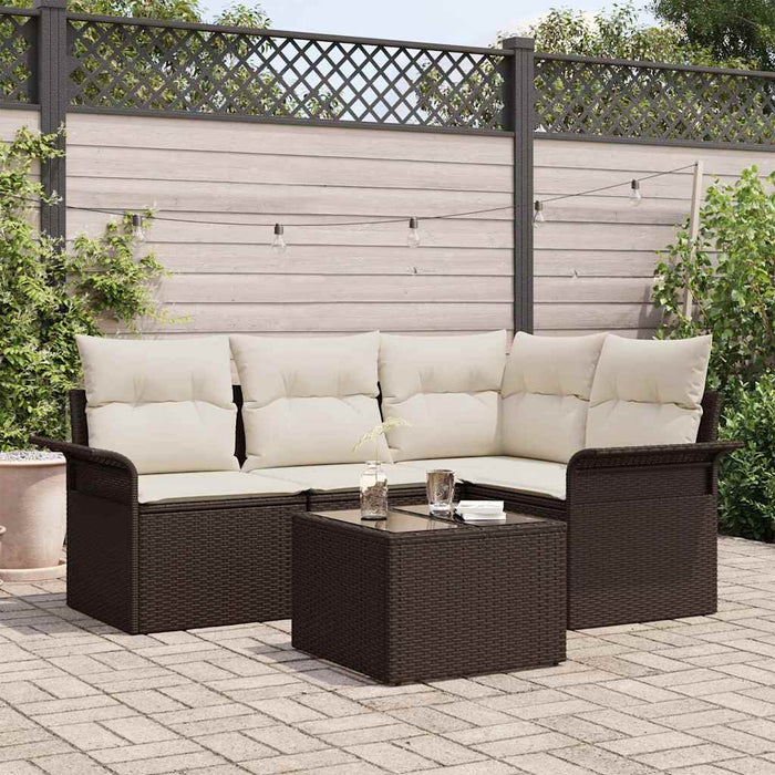 Set Divano da Giardino con cuscino 5 pz-Sofa da Giardino-Divanetto da esterno Marrone polyrattan 405536