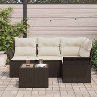 Set Divano da Giardino con cuscino 5 pz-Sofa da Giardino-Divanetto da esterno Marrone polyrattan 405536