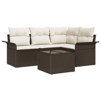 Set Divano da Giardino con cuscino 5 pz-Sofa da Giardino-Divanetto da esterno Marrone polyrattan 405536