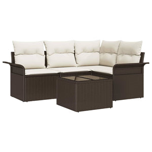 Set Divano da Giardino con cuscino 5 pz-Sofa da Giardino-Divanetto da esterno Marrone polyrattan 405536