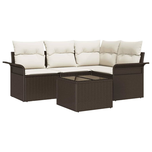 Set Divano da Giardino con cuscino 5 pz-Sofa da Giardino-Divanetto da esterno Marrone polyrattan 405536