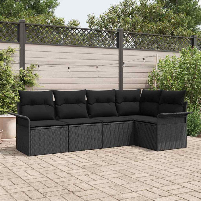 Set da giardino 5 pezzi  con cuscini in rattan sintetico nero 3345363