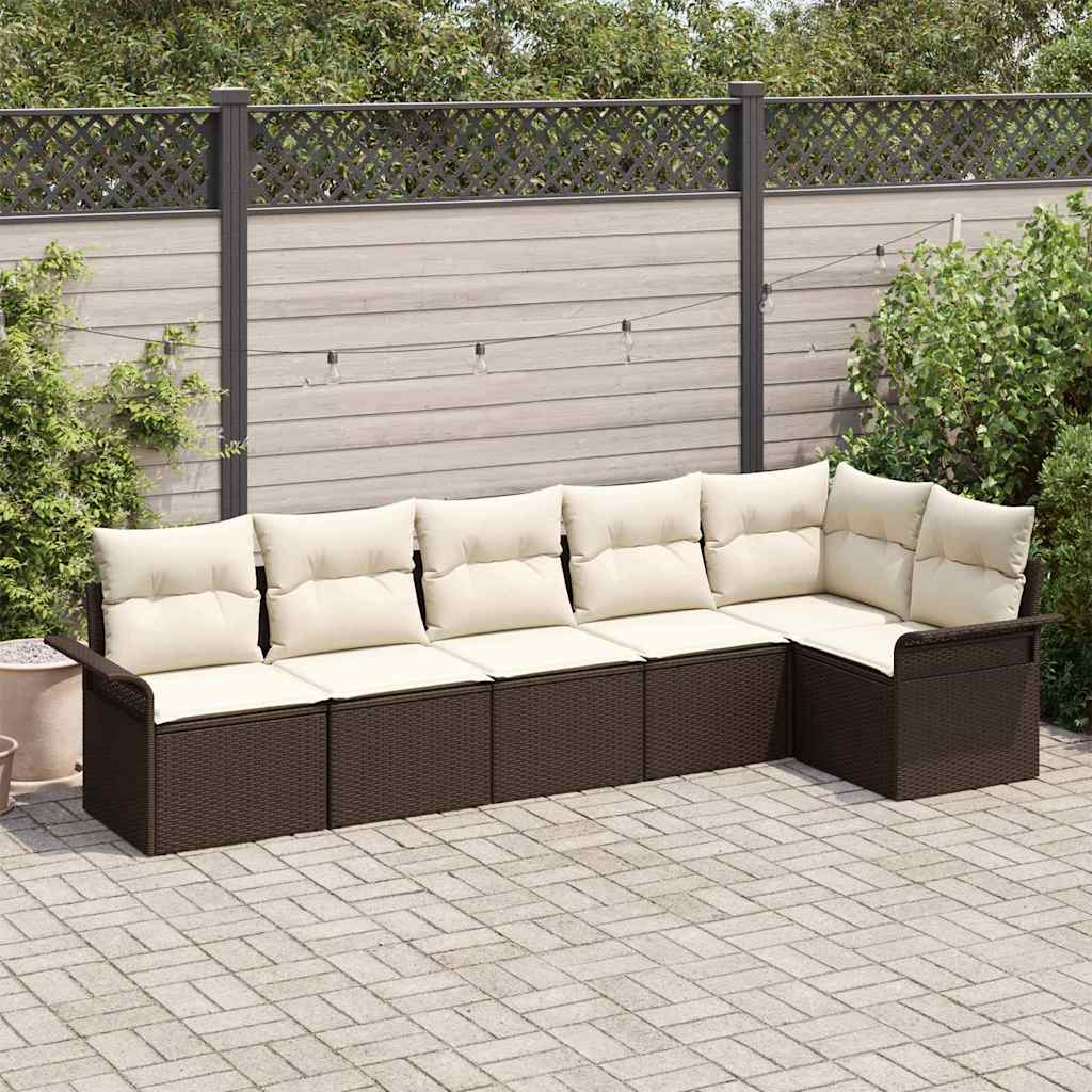 Set di Divano da Giardino a 6 Pezzi con Cuscini in Rattan PE Marrone 3345378