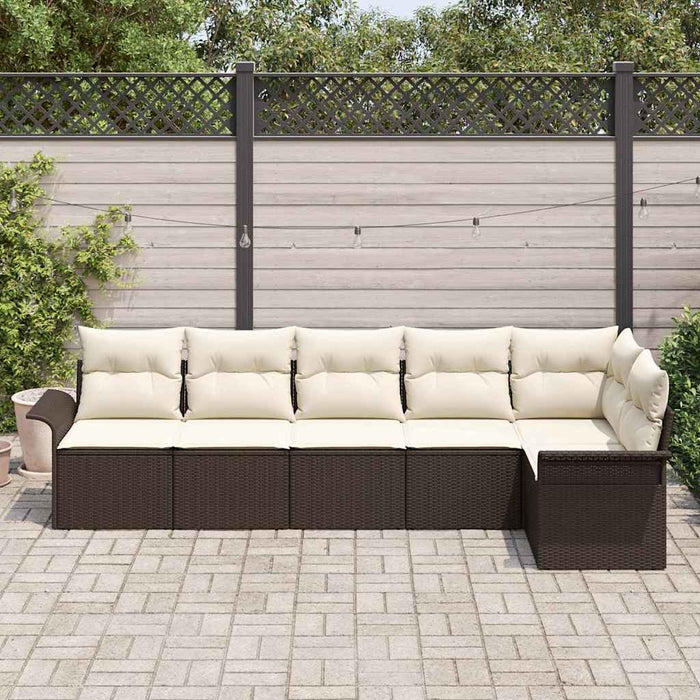 Set di Divano da Giardino a 6 Pezzi con Cuscini in Rattan PE Marrone 3345378