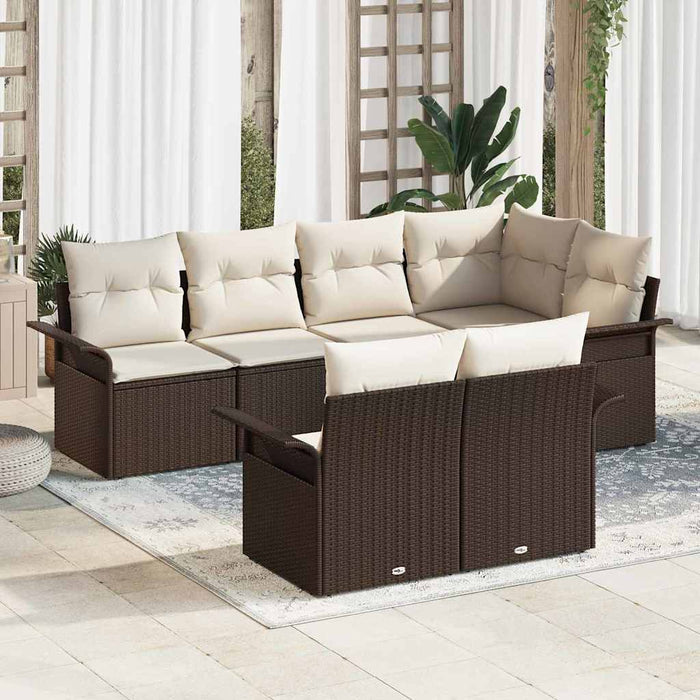 Set giardino 7 pezzi  con cuscini in polirattan marrone 3345398
