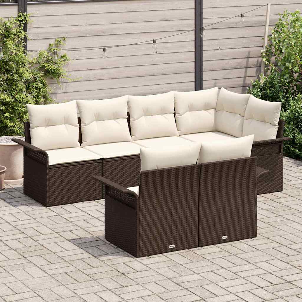 Set giardino 7 pezzi  con cuscini in polirattan marrone 3345398