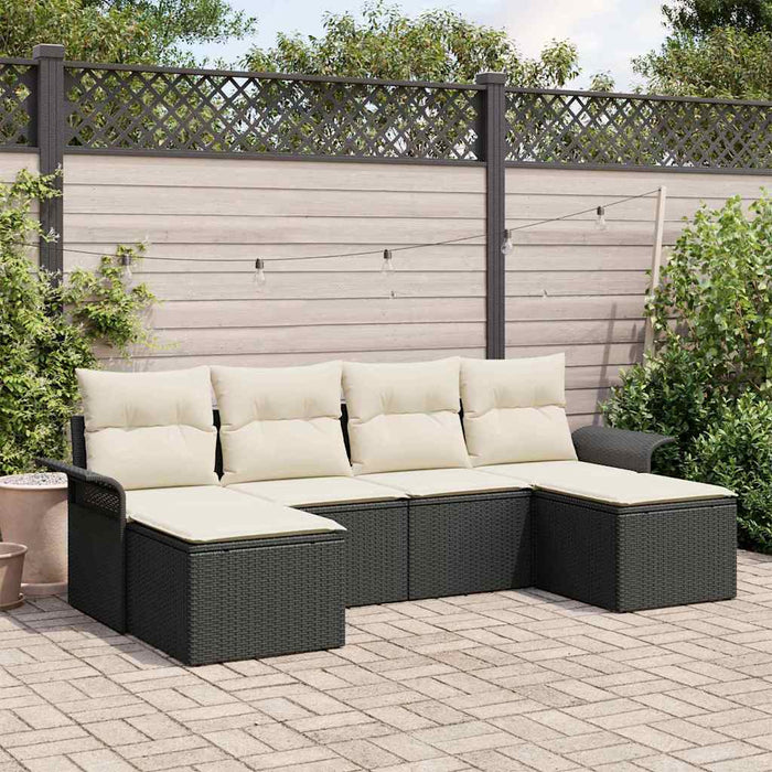 Set Divano da Giardino con cuscino 6 pz-Sofa da Giardino-Divanetto da esterno Nero polyrattan 116715