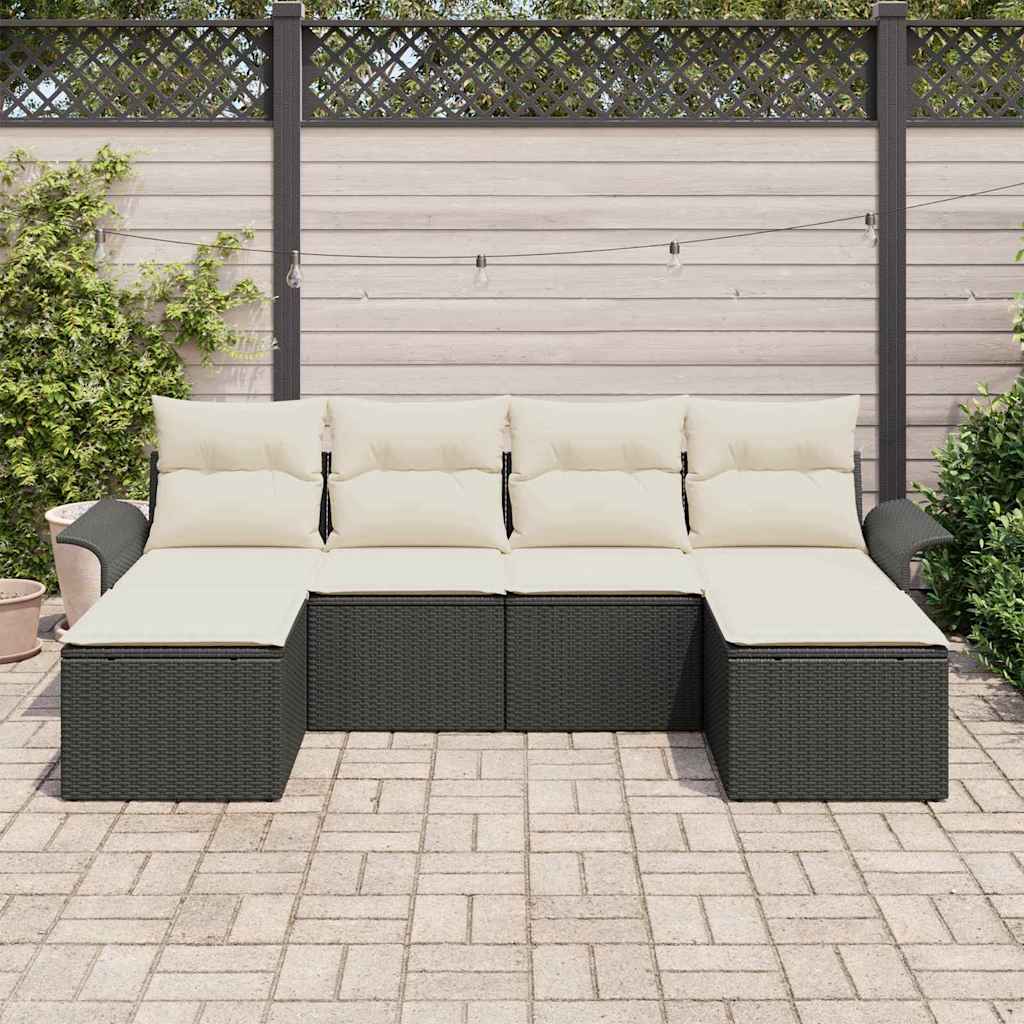 Set Divano da Giardino con cuscino 6 pz-Sofa da Giardino-Divanetto da esterno Nero polyrattan 116715