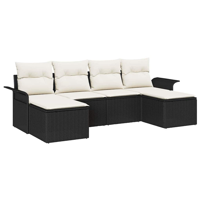 Set Divano da Giardino con cuscino 6 pz-Sofa da Giardino-Divanetto da esterno Nero polyrattan 116715