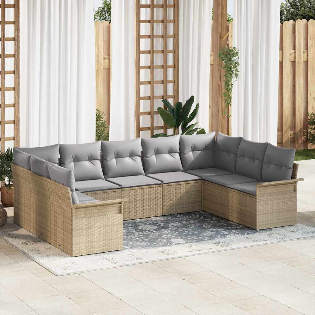 Set di divani da giardino in 9 pezzi con cuscini vitaXL, rattan sintetico beige 3345520