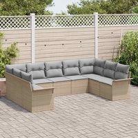 Set di divani da giardino in 9 pezzi con cuscini vitaXL, rattan sintetico beige 3345520