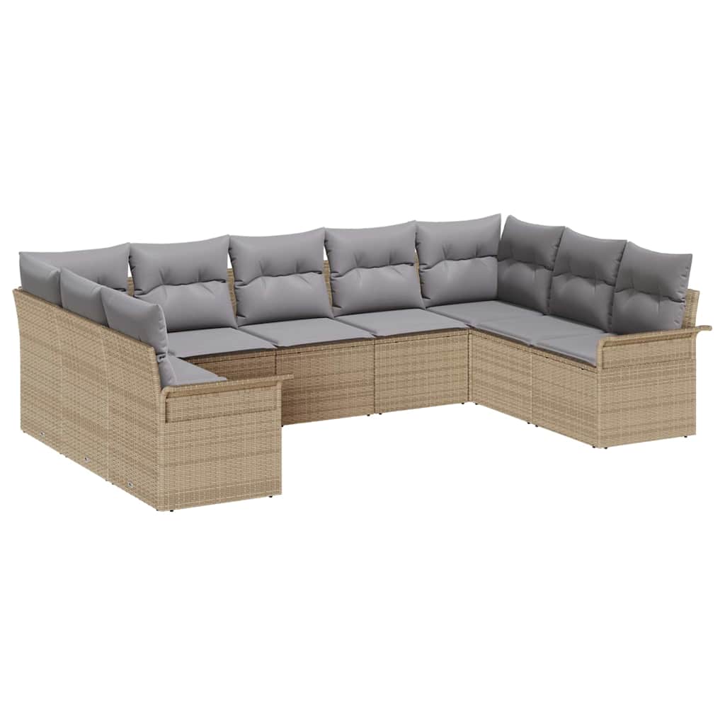 Set di divani da giardino in 9 pezzi con cuscini vitaXL, rattan sintetico beige 3345520