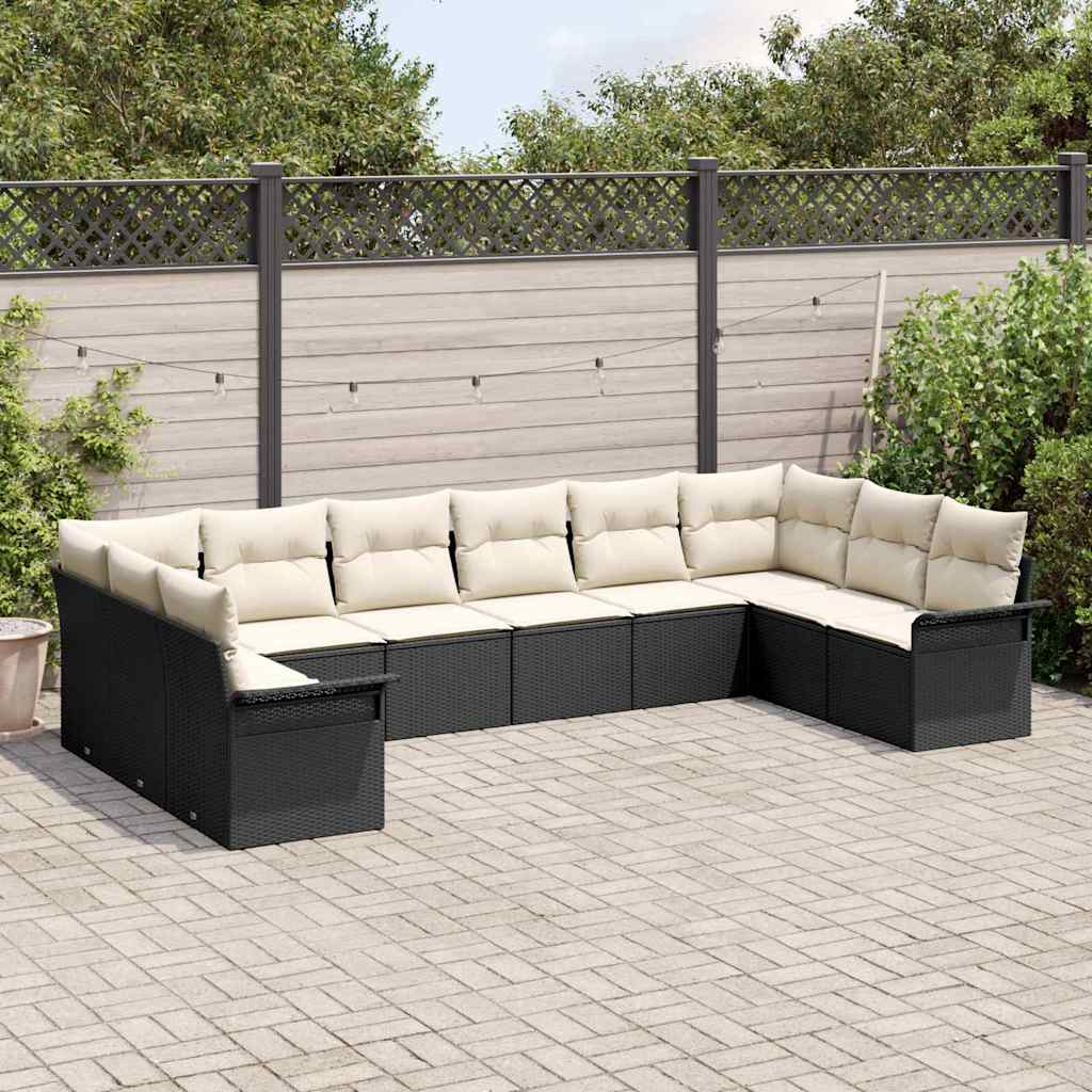 Set Divano da Giardino  a 10 Pezzi con Cuscini Neri in Rattan Sintetico 3345537