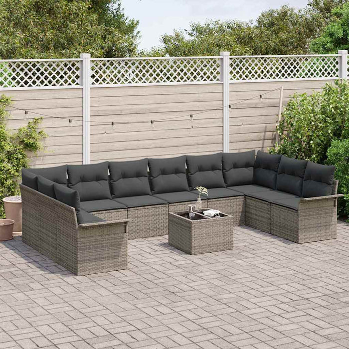 Set di divani da giardino 10 pezzi con cuscini neri in polirattan 3345549
